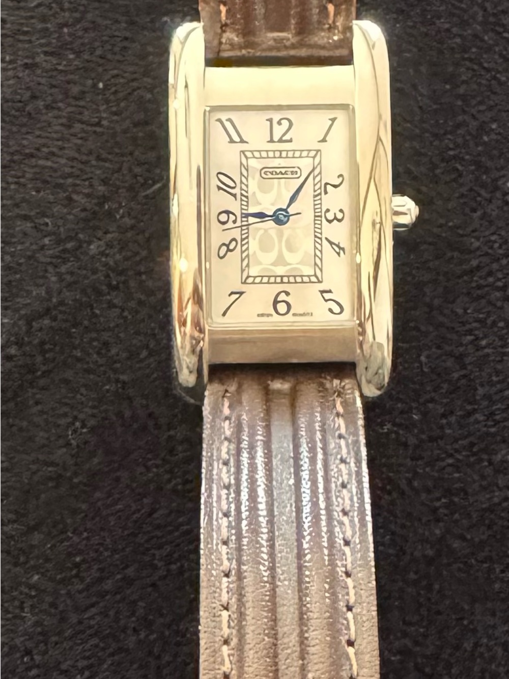 Coach Silver-Tone Case Watch Lexington Buffalo Leather Strap - Excellent